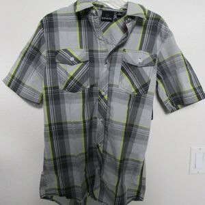 Burnside Mens Shirt Button Up Small Gray Plaid Short Sleeve